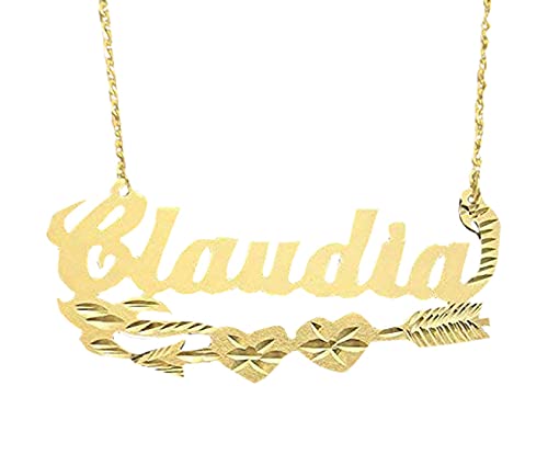 Personalized Solid 10k or 14k Gold Name Necklace Diamond Cuts Valentine Cupid&#39;s Arrow NN45