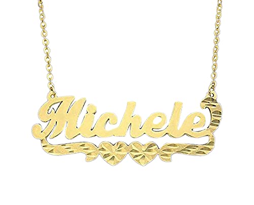 Personalized Jewelry 14k or 10k Solid Gold Name Diamond Cuts Hearts Nameplate Necklace NN47