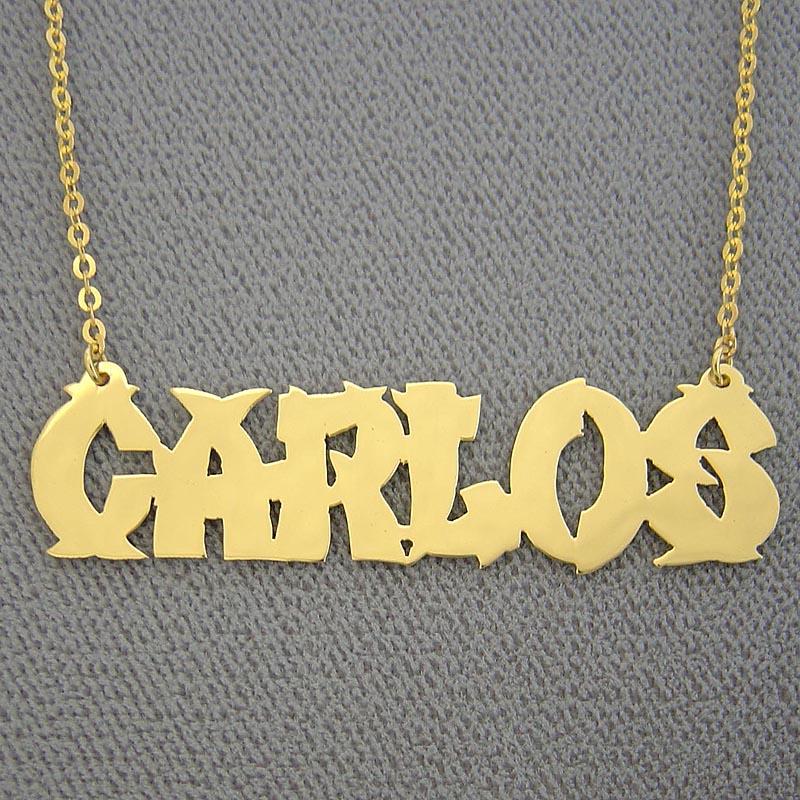 Personalized 14k or 10k Solid Gold Chinese Font Name Necklace Shiny Nameplate Jewelry NN61