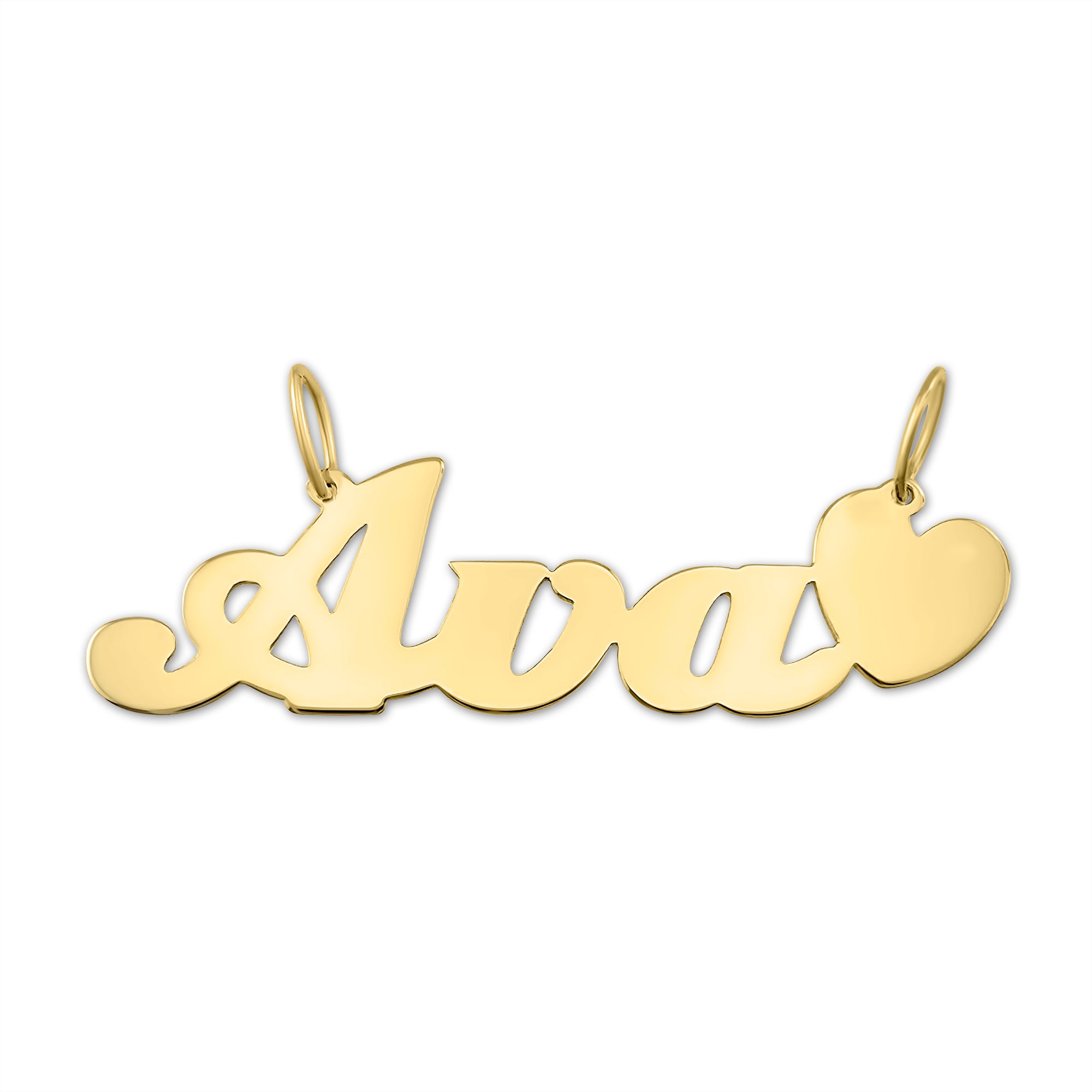 Small Size 10k or 14k Solid Gold Personalized Script Name Heart Pendant Charm Fine Jewelry.