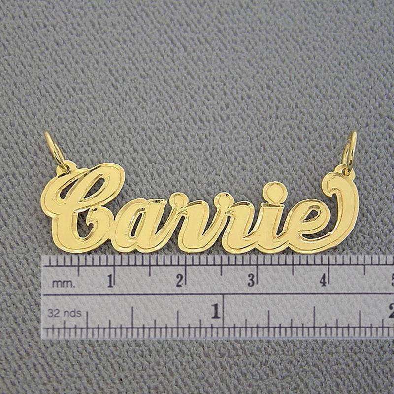 10k or 14k Solid Gold Name Pendant Charm Out lined Cursive Bold Letters 1.75 inch Custom Made