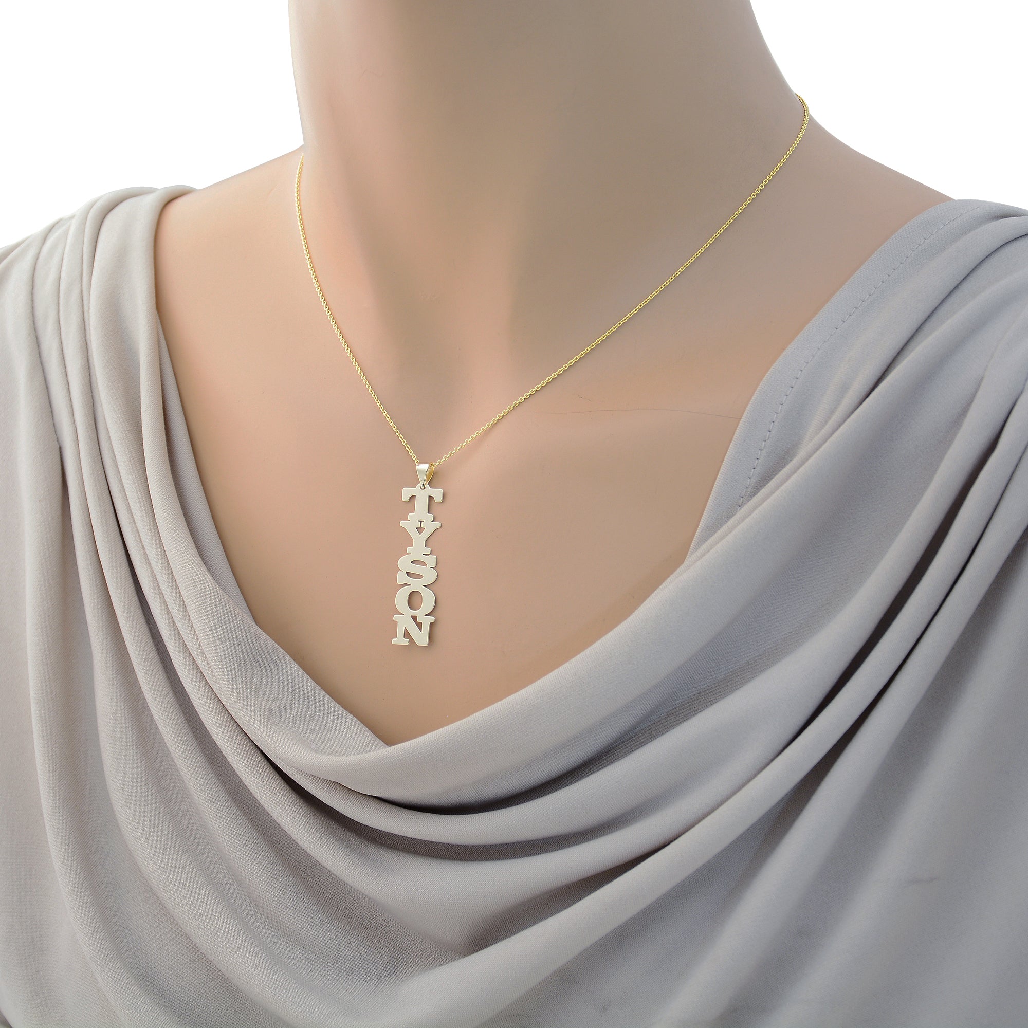 10k or 14k Gold Personalized Vertical Block Font Nameplate Pendant Name Charm Jewelry.