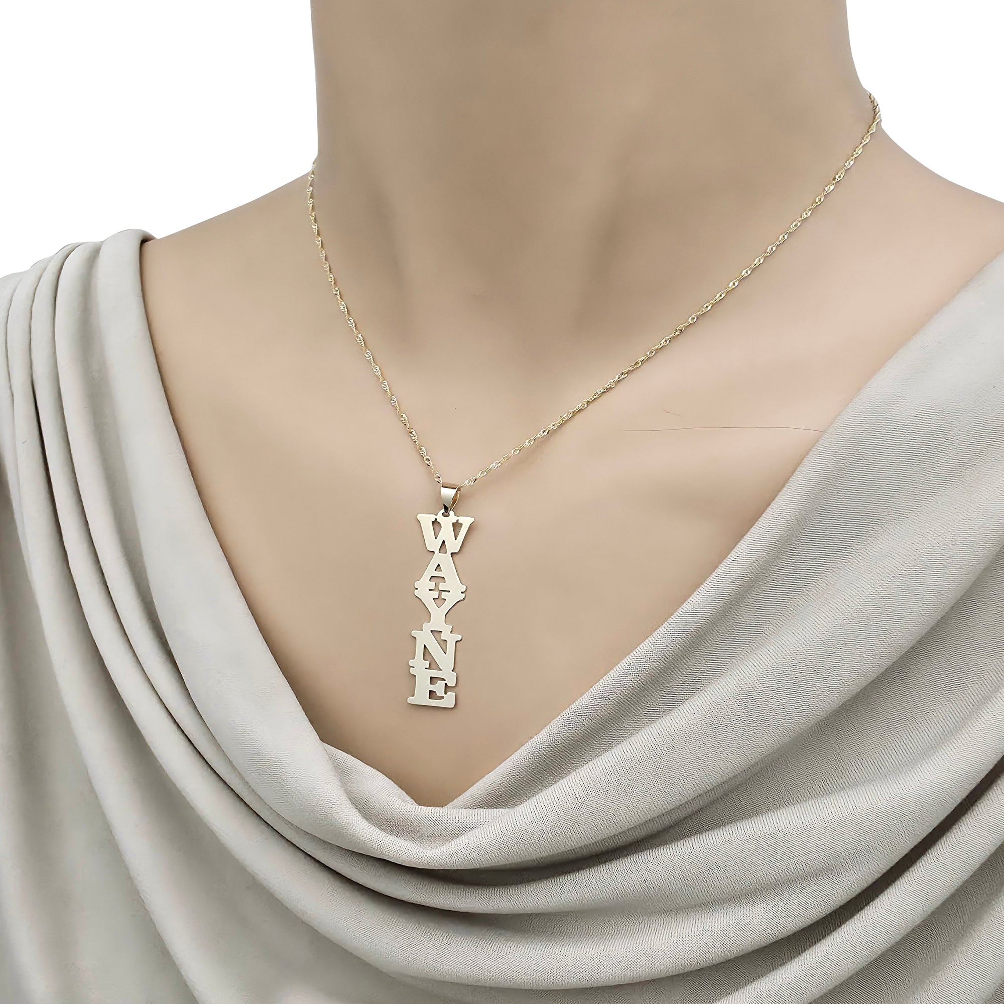 10k or 14k Gold Personalized Vertical Block Font Nameplate Pendant Name Charm Jewelry.
