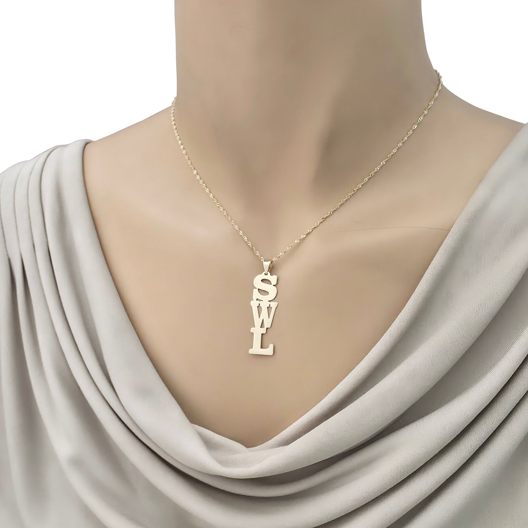 10k or 14k Gold Personalized Vertical Block Font Nameplate Pendant Name Charm Jewelry.