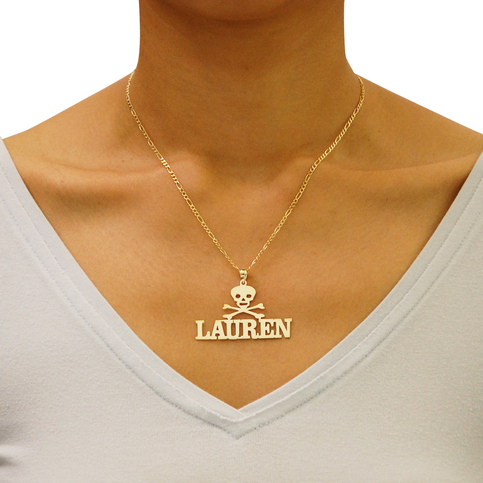 Real 10k or 14k Personalized Jewelry Gold Name Necklace Skull Crossbones Customized Nameplate