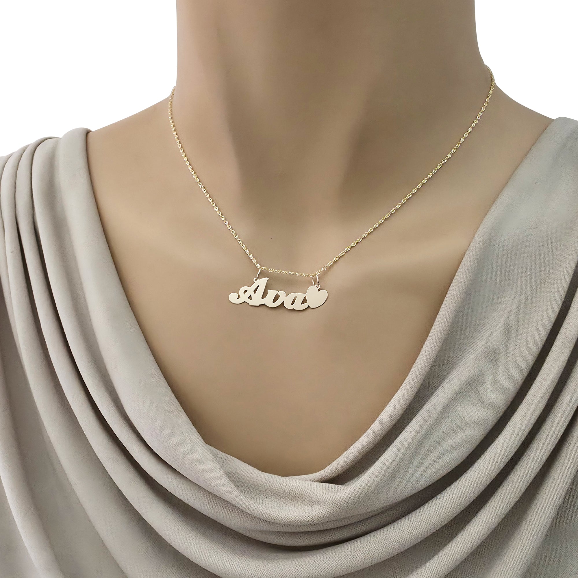 Small Size 10k or 14k Solid Gold Personalized Script Name Heart Pendant Charm Fine Jewelry.