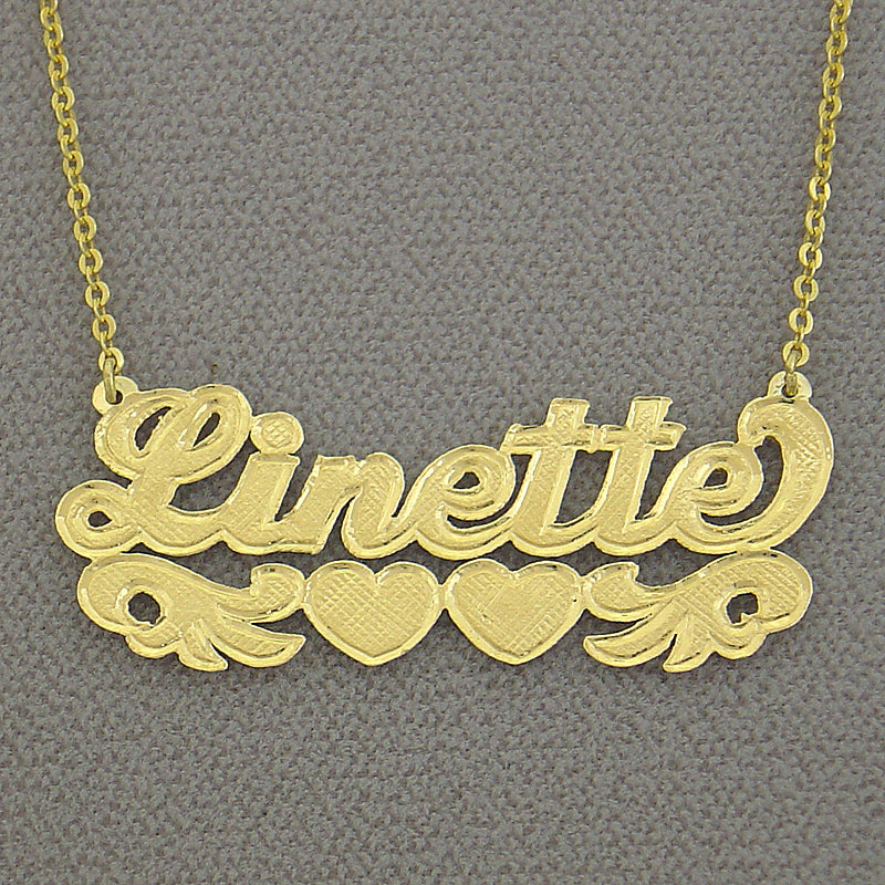 Personalized 10k or 14k Solid Gold Out Lined Check-Pattern Letters Name Pendant Customized Fine Jewelry