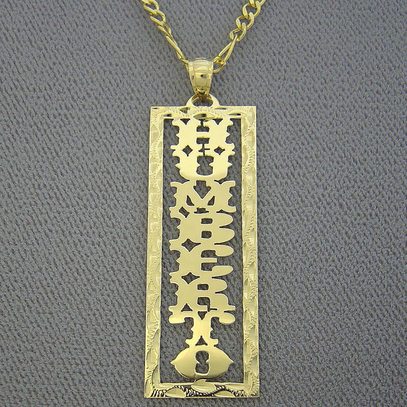 10k or 14k Solid Gold Rectangular Vertical Name Pendant Diamond Cuts Personalized Jewelry NP39