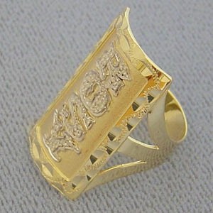 Solid 10k and 14k two-tone gold personalized name ring with diamond pavé accents customized ROSY