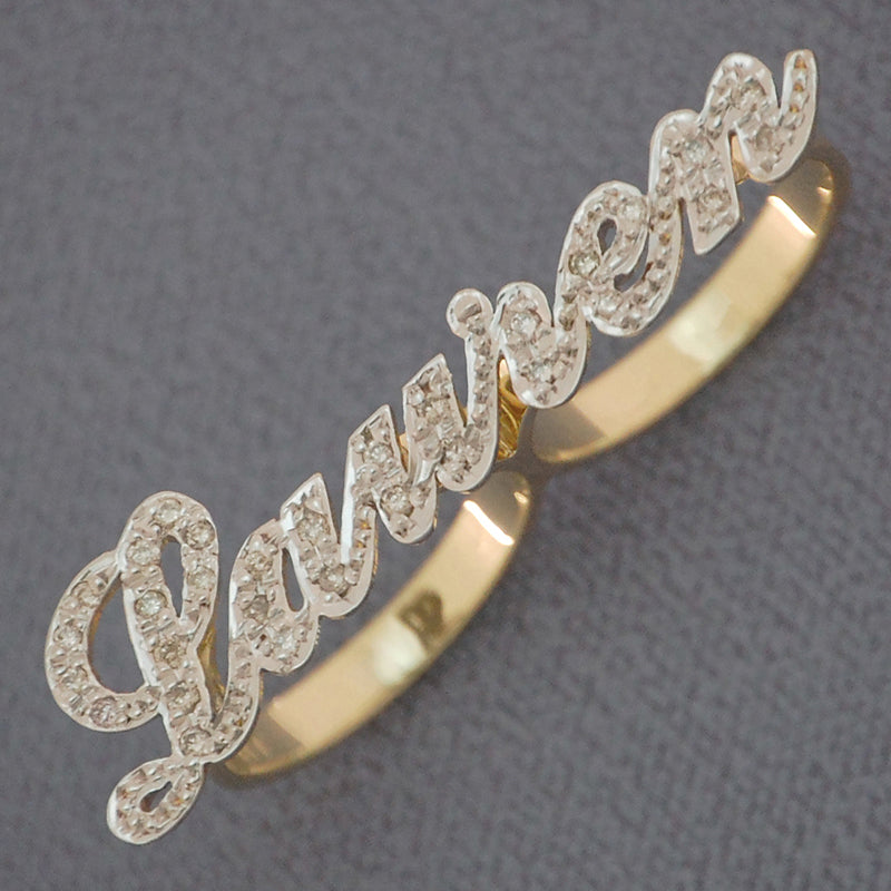14K Solid Gold Lauren Conrad Diamond Two-Finger Name Ring