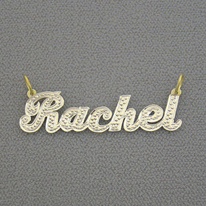 Solid Gold 'Rachel' name pendant diamond accent nameplate