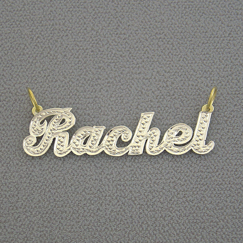 Solid Gold &#39;Rachel&#39; name pendant diamond accent nameplate