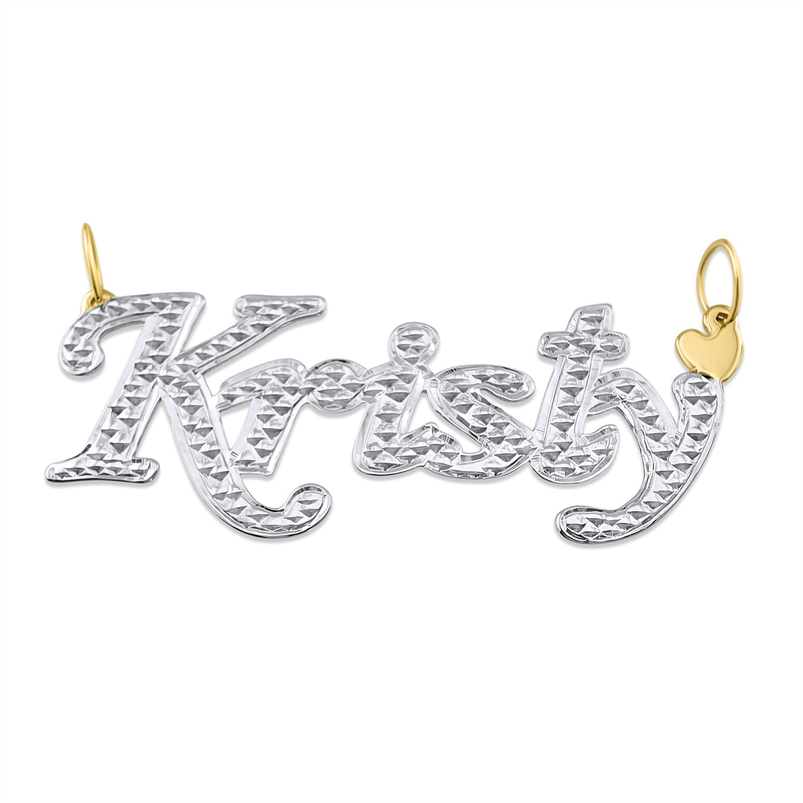 Custom 10K or 14K Solid Gold Two-Tone Script Nameplate Pendant - "Kristy"