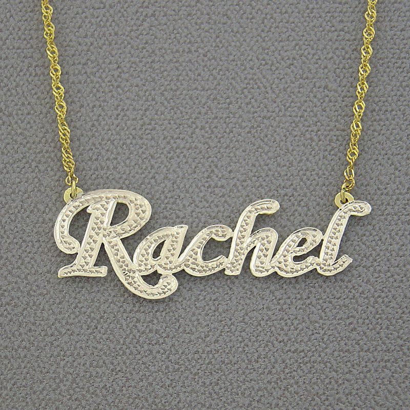 Gold &#39;Rachel&#39; name necklace with Singapore chain