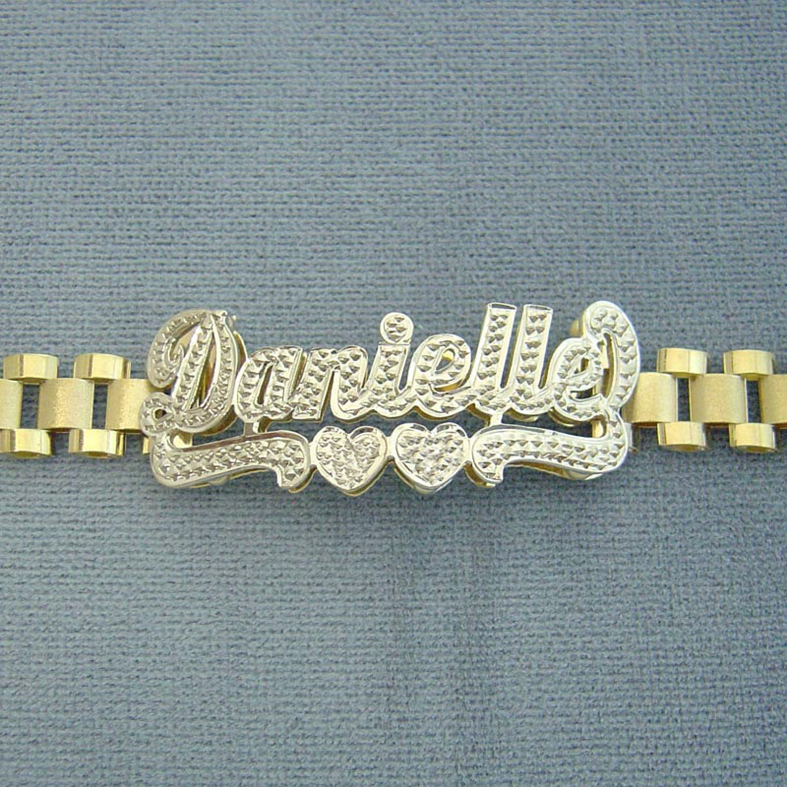 10K Solid Gold 8.0 mm Presidential Watch Band Style Link Personalized 3D Iced Out Nameplate Bracelet Anklet