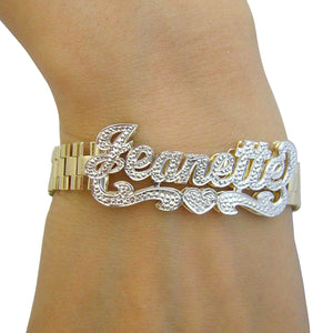 Personalized 3D Iced Out Nameplate 10K Solid Gold 10.0 mm Presidential Watch Band Style Link Bracelet Anklet
