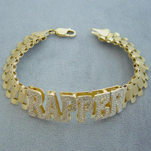 10K Solid Gold 12.0 mm Presidential Watch Band Style Link Personalized 3D Nameplate Men's Bracelet Anklet