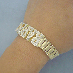 10K Solid Gold 12.0 mm Presidential Watch Band Style Link Personalized 3D Nameplate Men's Bracelet Anklet