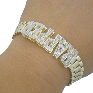 10K Solid Gold 12.0 mm Presidential Watch Band Style Link Personalized 3D Nameplate Men's Bracelet Anklet