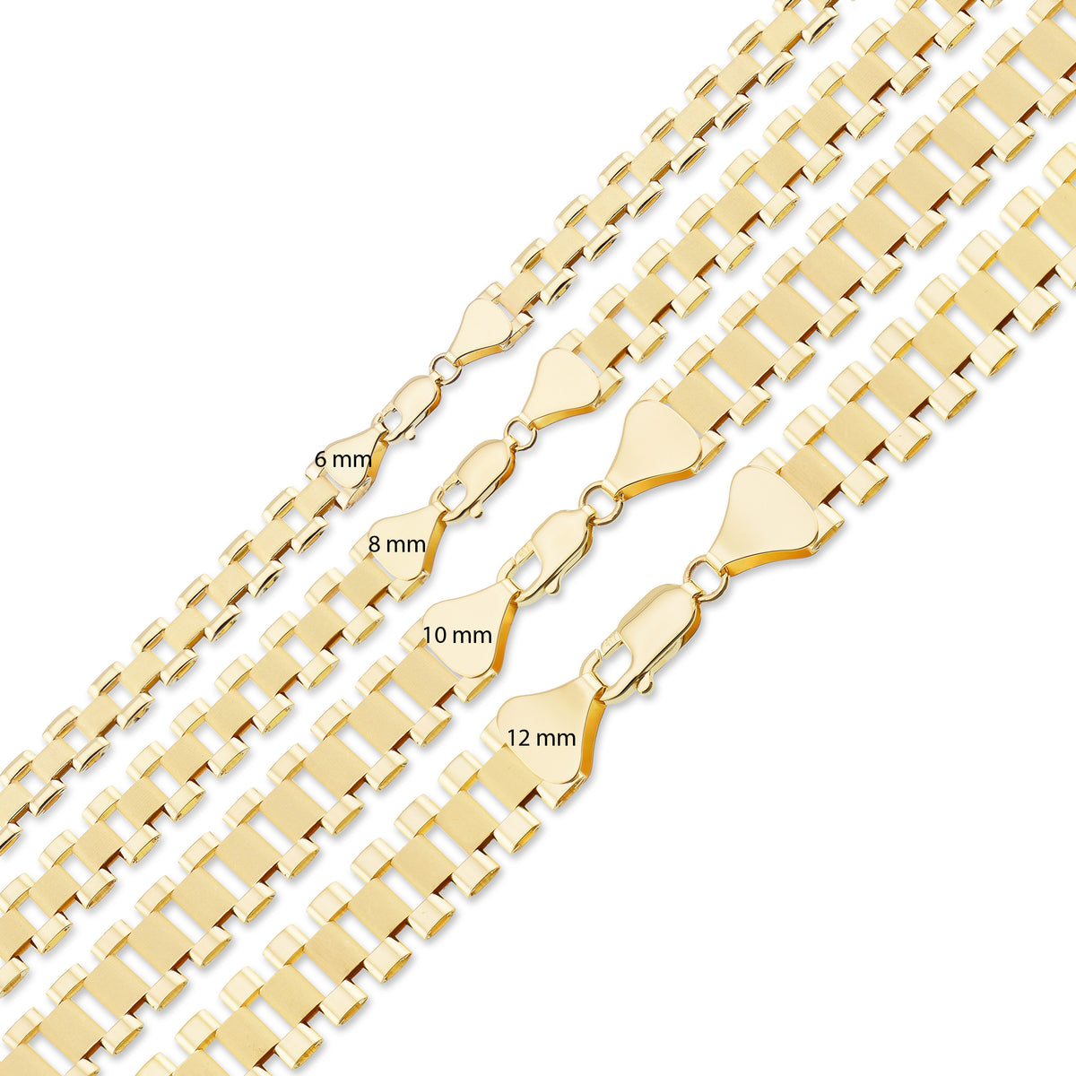 10K Real Gold 12 MM, Presidential Watch Band Style Link Necklace Chain