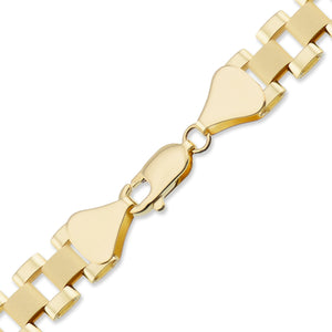 Close-up of secure lobster claw clasp on 10K yellow gold 8mm watch band chain