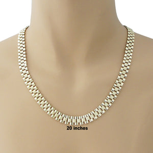 10mm 10K yellow gold presidential watch band style chain worn on neck