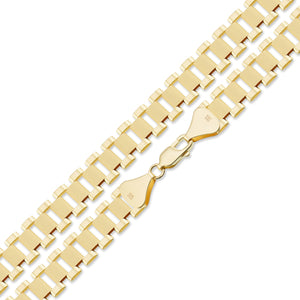 Full length view of 10K yellow gold 10mm presidential watch band link chain