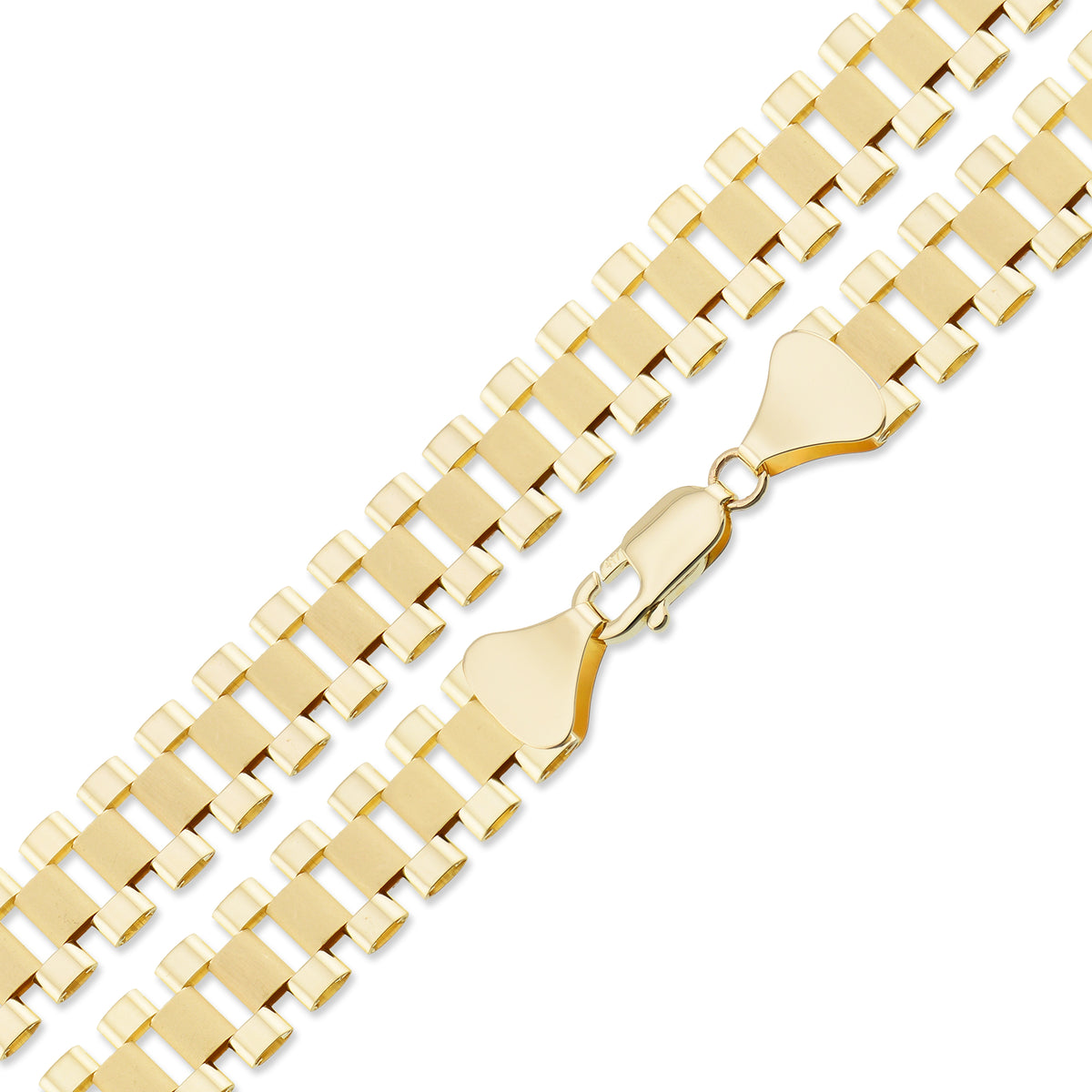 10K Real Gold 12 MM, Presidential Watch Band Style Link Necklace Chain
