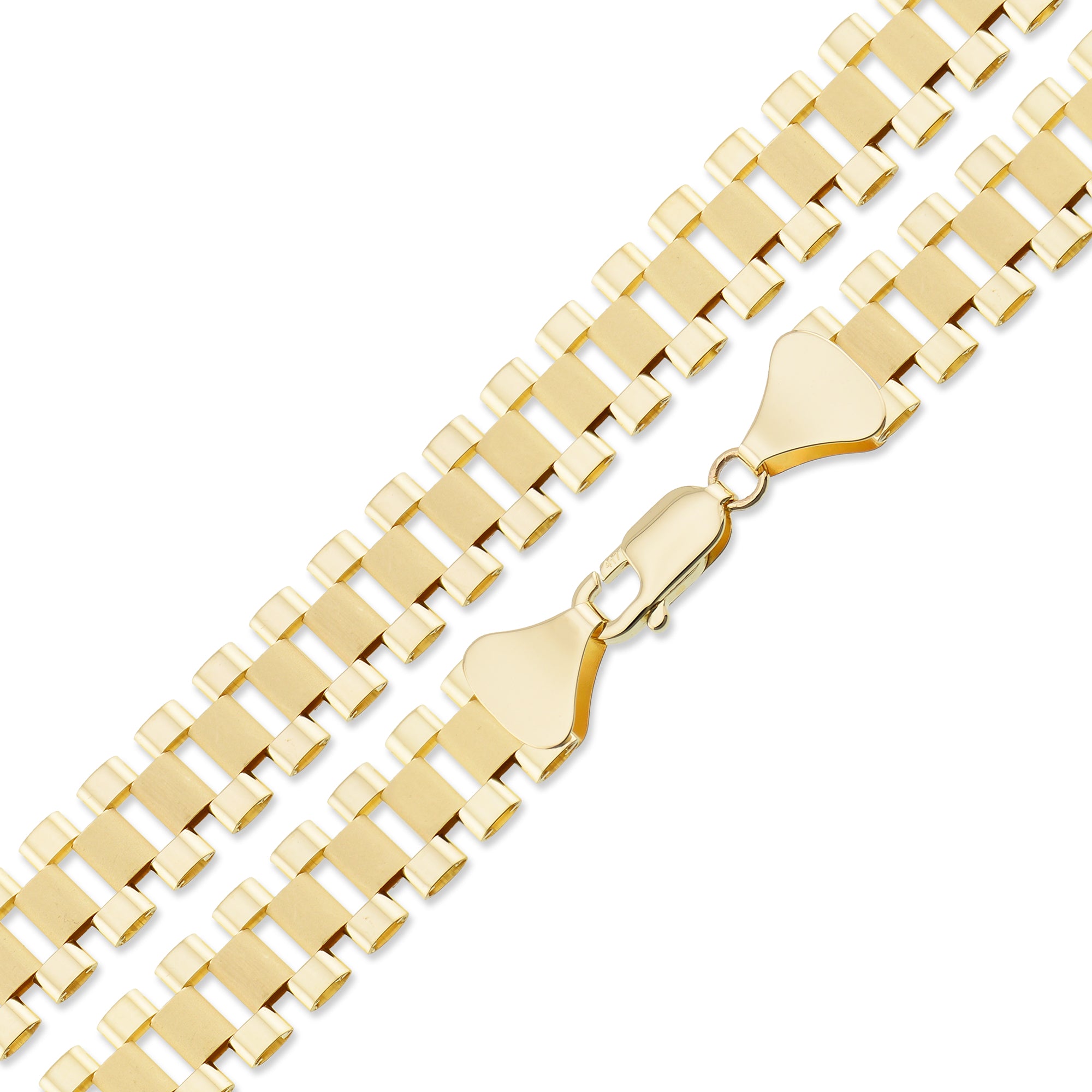 10K Real Gold 12 MM, Presidential Watch Band Style Link Necklace