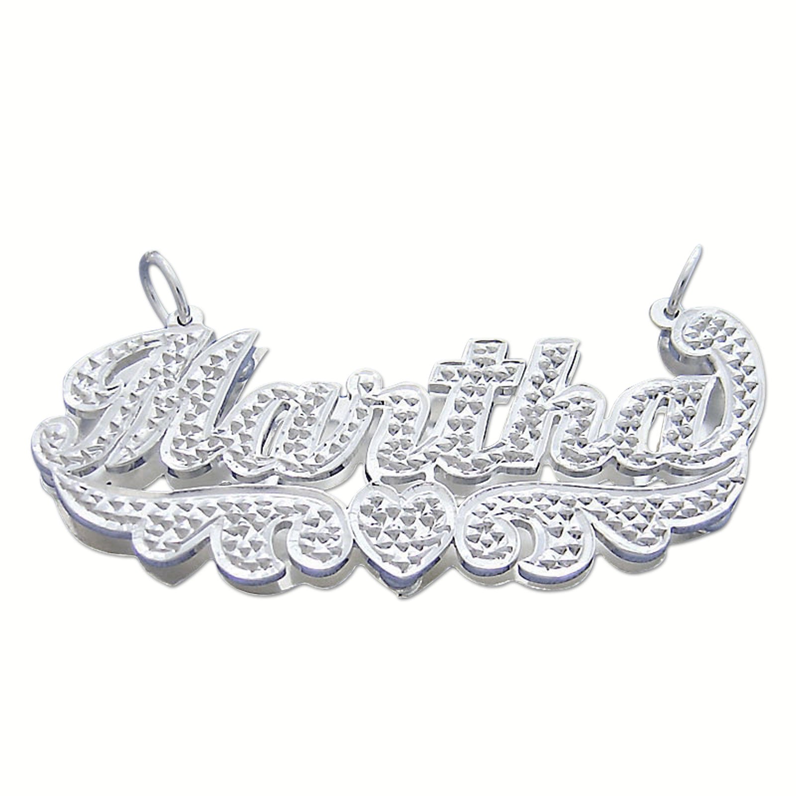 Sterling Silver 3D Double Plates Personalized Diamond Accent Name Pendant Necklace Charm Jewelry