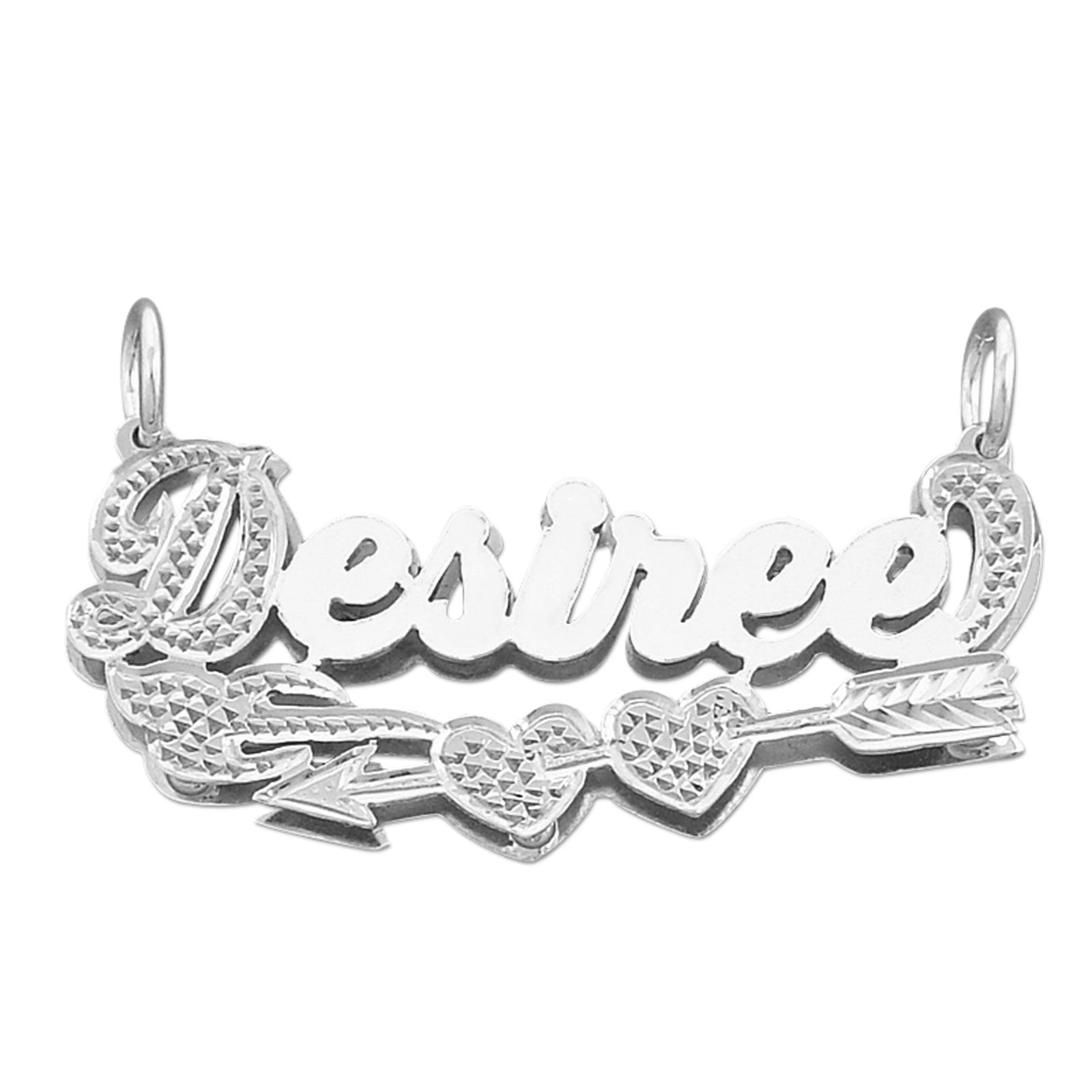 Silver Personalized Double Plate Name Pendant Necklace Hearts Cupid Arrow Diamond Accent Jewelry
