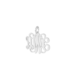 Small 0.75 inch sterling silver 3-initial laser-cut monogram pendant