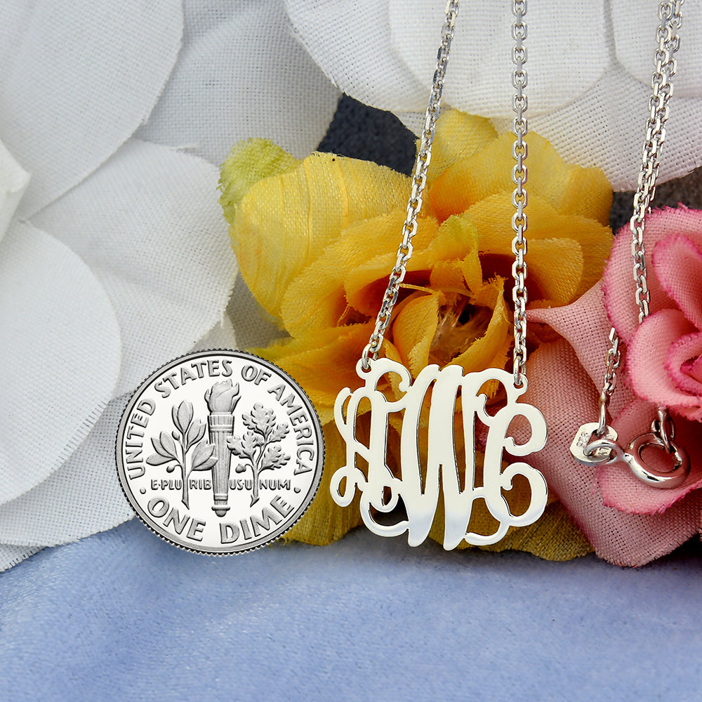 Dainty sterling silver monogram necklace compare with Dime