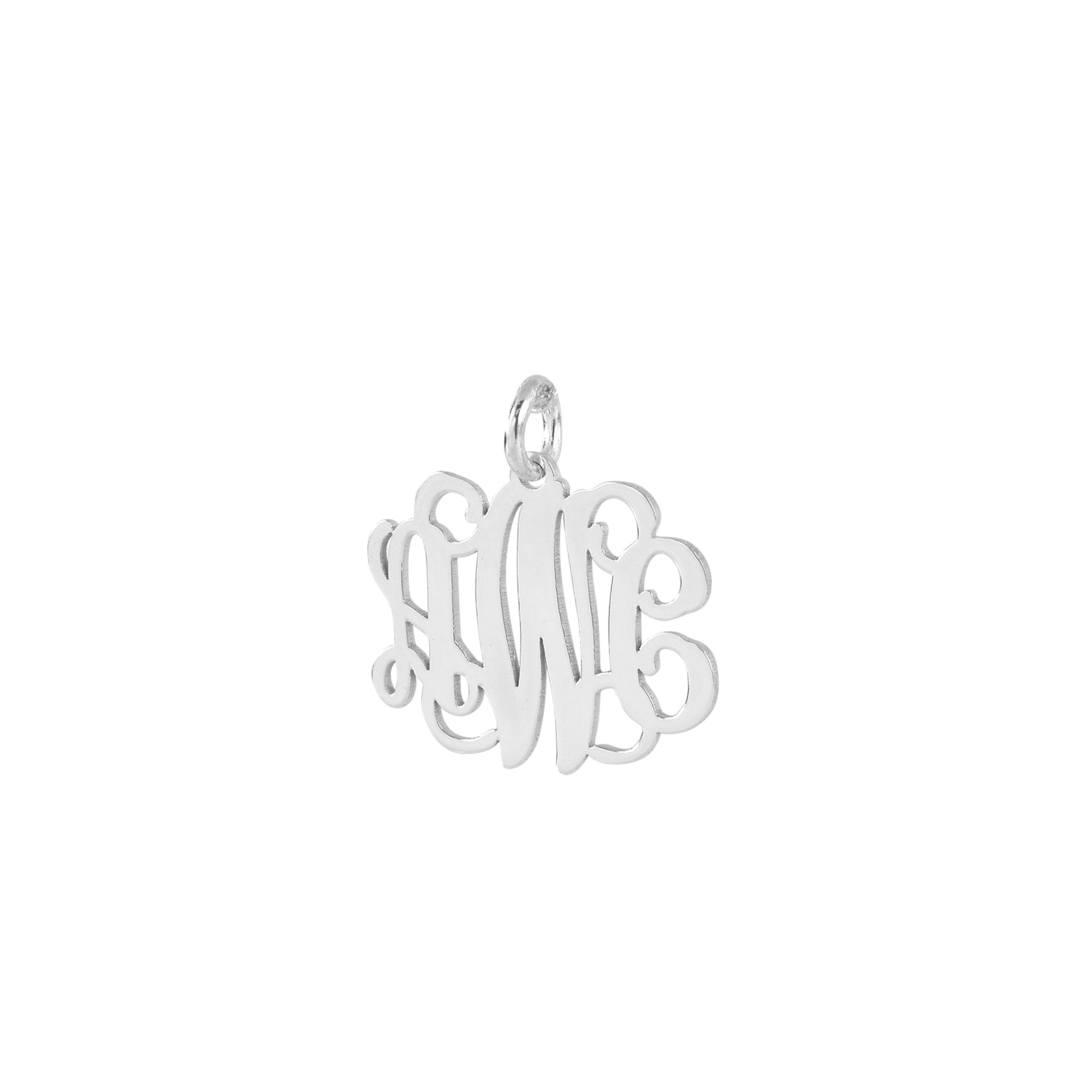 Small 0.75 inch sterling silver 3-initial laser-cut monogram pendant