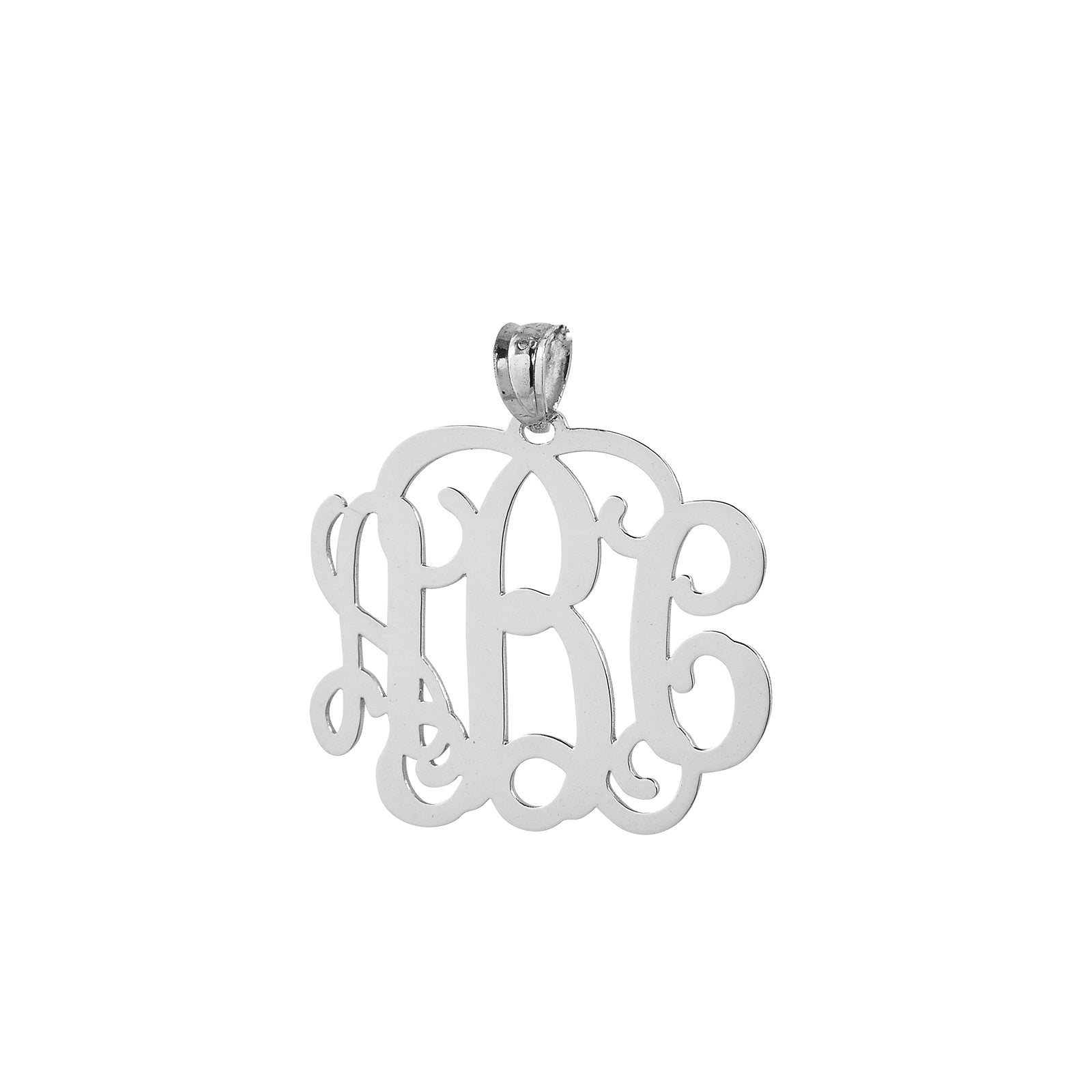 Personalized 1-inch solid 925 sterling silver 3-initial monogram pendant with high-polish finish