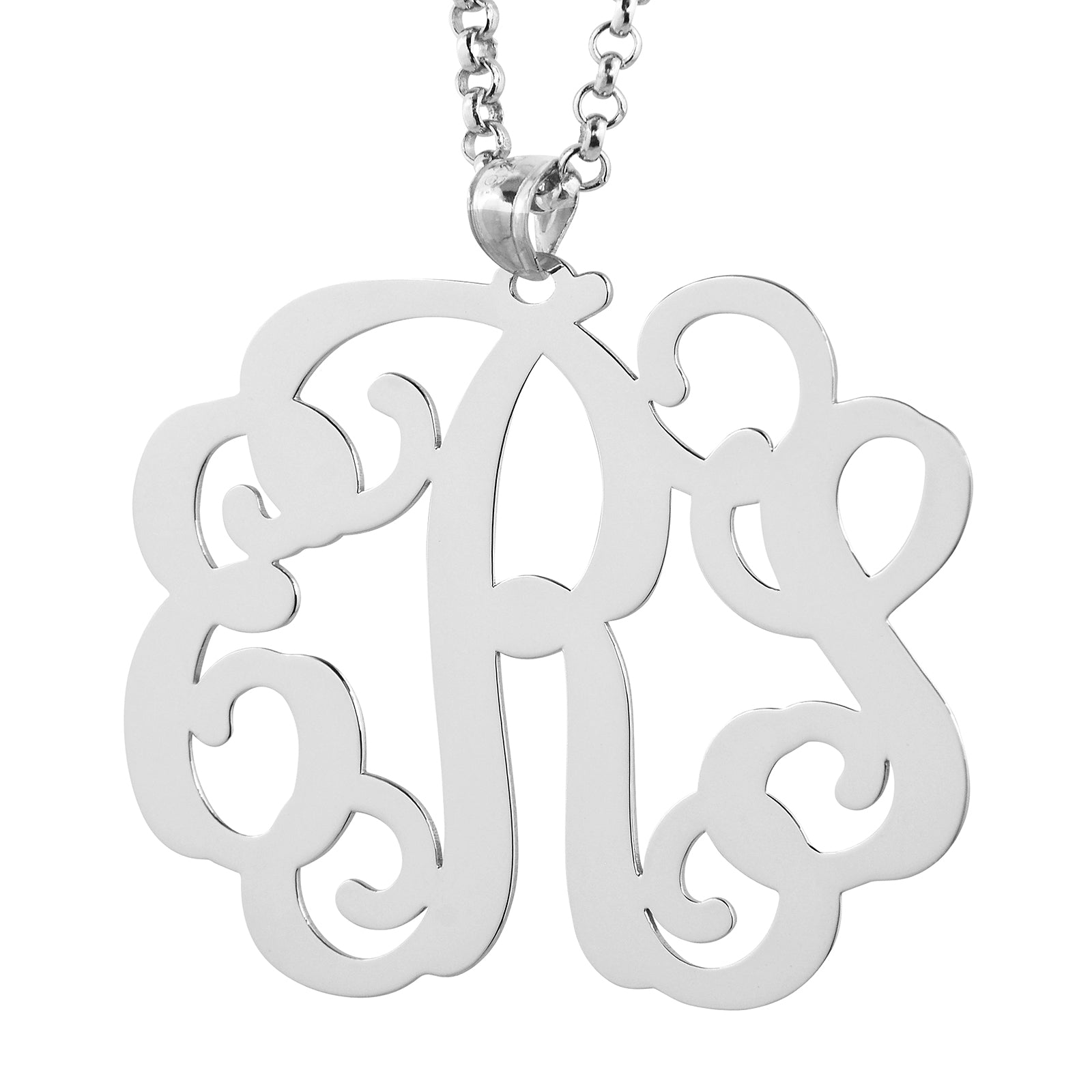 Precision laser-cut 925 sterling silver personalized monogram charm close-up detail.