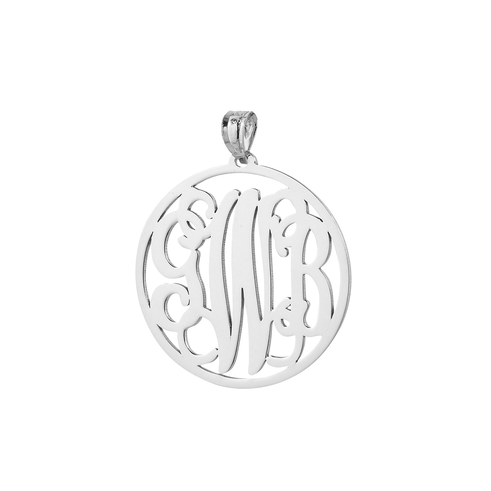 Precision-cut 1-inch sterling silver 3-initial circle monogram pendant