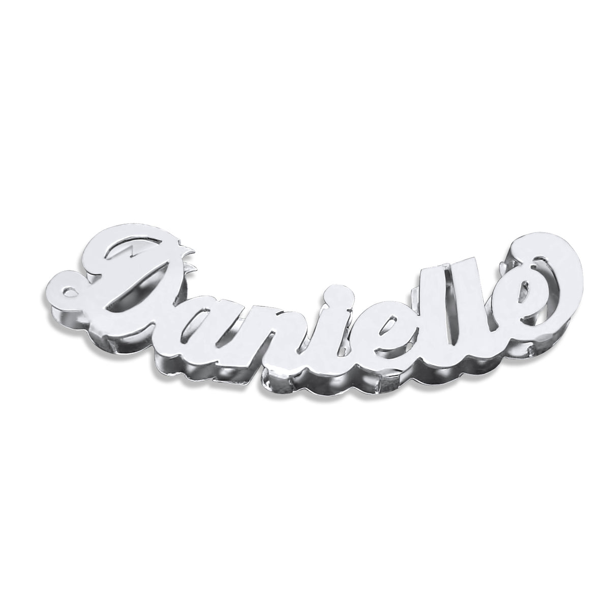 Custom sterling silver 3D name slider pendant reading 'Danielle'