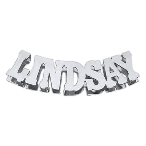Personalized 3D block letter name pendant spelling "LINDSAY" in sterling silver.
