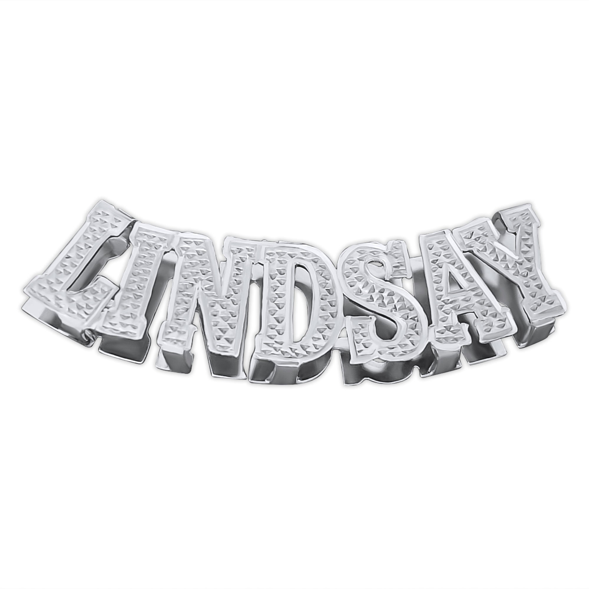 Sterling Silver 3D Personalized Diamond Accented Name Pendant Necklace Curved Slider 8 mm Herringbone SND94