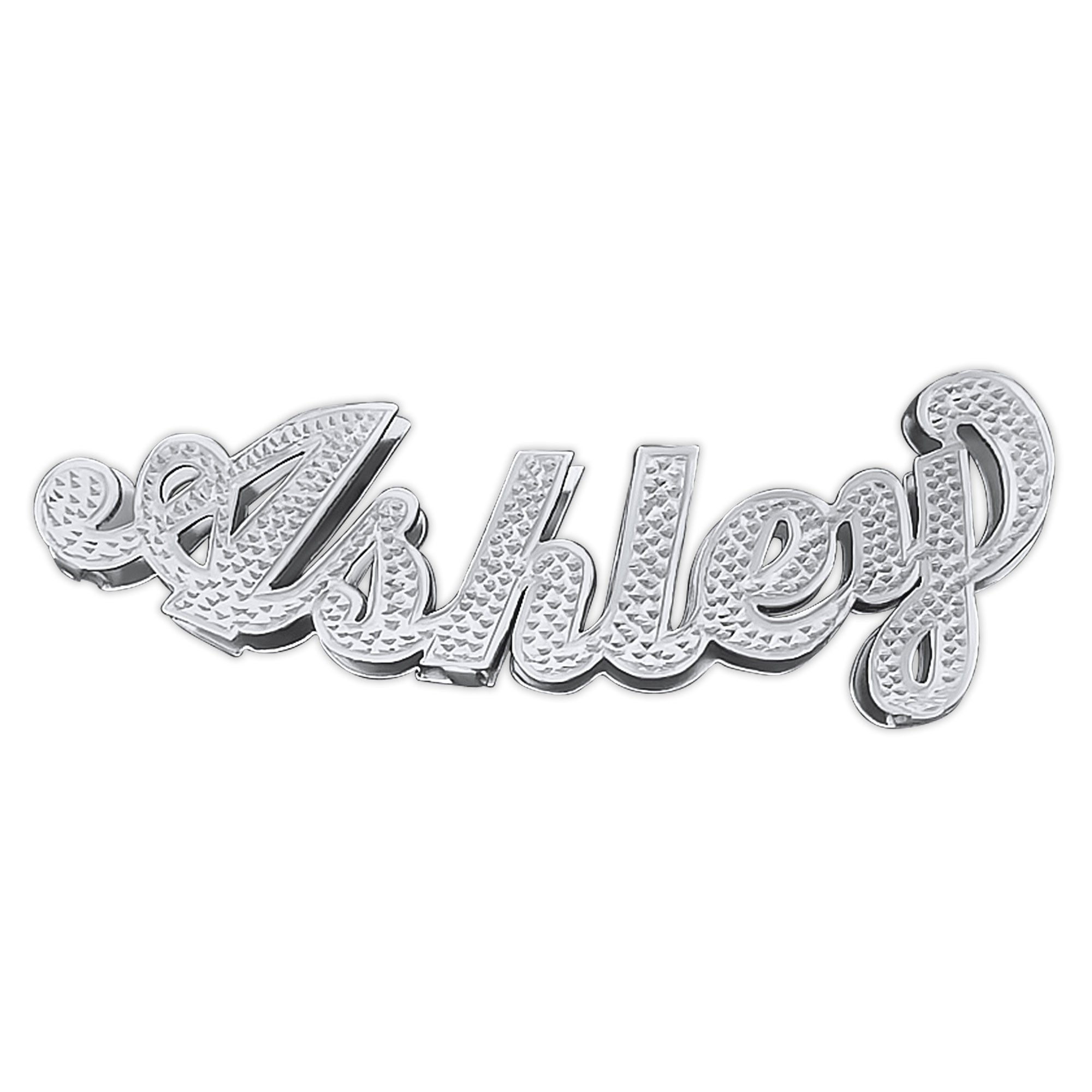 Large Sterling Silver 3D Personalized Diamond Accented Name Pendant Curved Slider 10 mm Herringbone SND97
