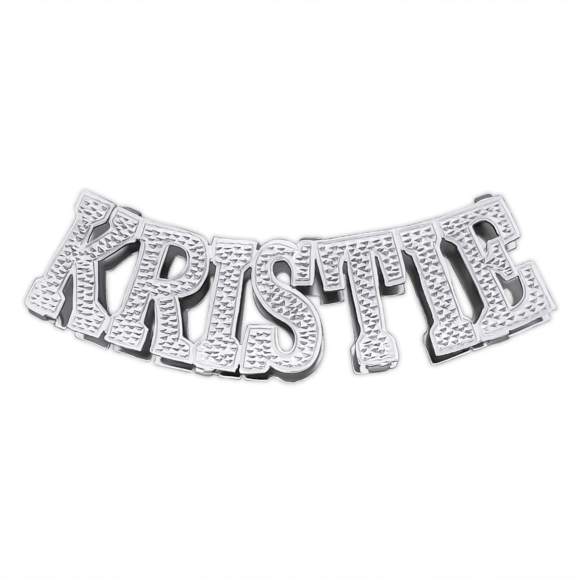 Sterling Silver 3D Name Pendant Curved Diamond Accented Slider 10 mm Herringbone SND99
