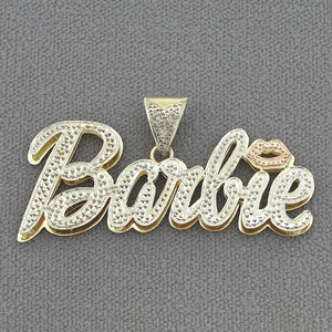 Custom Nicki Minaj inspired Barbie style gold nameplate font layout on a textured gray background.