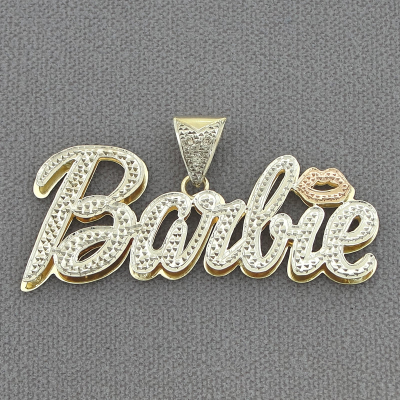 Custom Nicki Minaj inspired Barbie style gold nameplate font layout on a textured gray background.