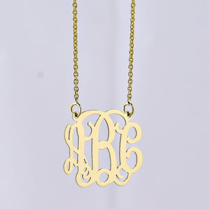 Custom 3-initial monogram pendant necklace in yellow solid gold