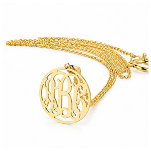 Custom 1/2-inch solid gold 3-initial circle monogram pendant necklace