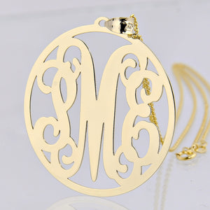 Handcrafted Los Angeles solid gold monogram pendant necklace for a personalized jewelry gift