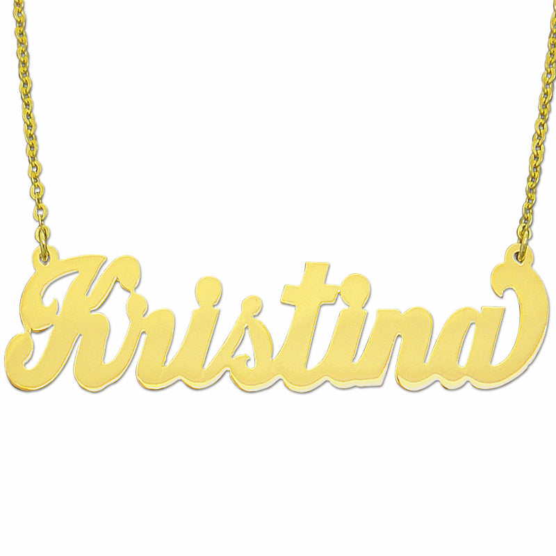 Large 10k yellow gold custom script name necklace spelling Kristina