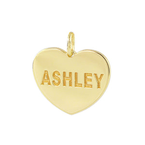 Personalized 14K yellow gold heart disc charm pendant engraved ASHLEY