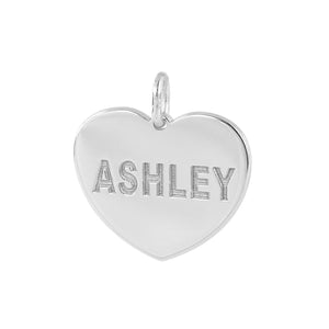 Personalized white gold heart disc charm pendant engraved ASHLEY